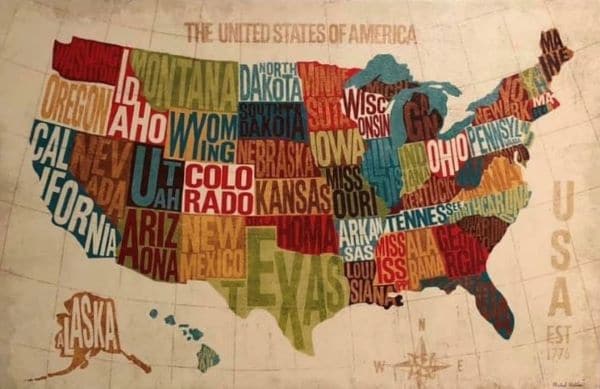 "colorful vintage USA map"