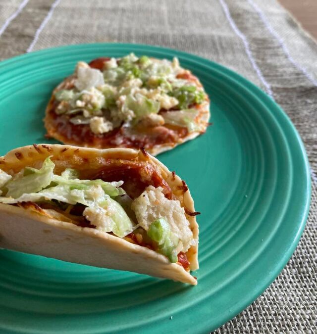 Weighing, measuring, and tracking every single thing I eat is tedious and, at times, I truly hate doing it. 
However…things like this make it worth it!
Someone shared this meal idea on another social media platform. It looked delicious, but I needed to make it more T2D friendly. 
She didn’t really have a name for them, so…I’m calling them Caesar Pizza Tacos. 
The combination of flavors and textures was so good…I’ll definitely be keeping these in my lunch rotation. 
And, check out the positive changes I was able to make, nutritionally, with a few swaps and modifications…especially the calories, carbs, and fiber.
**The photos only show 2 tacos, but…the nutrition information is for 4 tacos.**
This journey has been so challenging.
I’m giving myself permission to celebrate every win…big or small. 
#makeitmeaningful
#type2diabetes 
#type2diabetic 
#cookingwithT2D
#eatingoutwithT2D
#newlydiagnosed