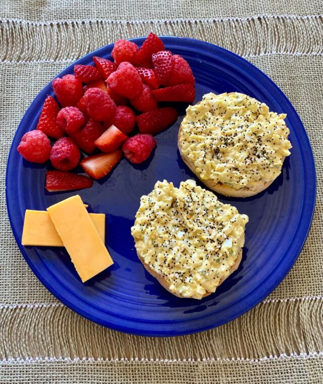 Lunch with T2D…
Homemade egg salad on a toasted carb smart english muffin, berries, and cheese.
Delicious, filling, and hits all of my nutritional guidelines.
#makeitmeaningful
#type2diabetes 
#type2diabetic 
#cookingwithT2D
#eatingoutwithT2D
#newlydiagnosed